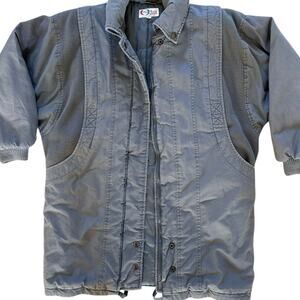 Vintage 80s Quilted Puffer Coat Mixed Media Gray Blue size S Pan Asia Grunge